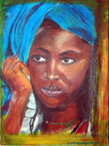 Tuareg Frau mit blauer Haube 40x30